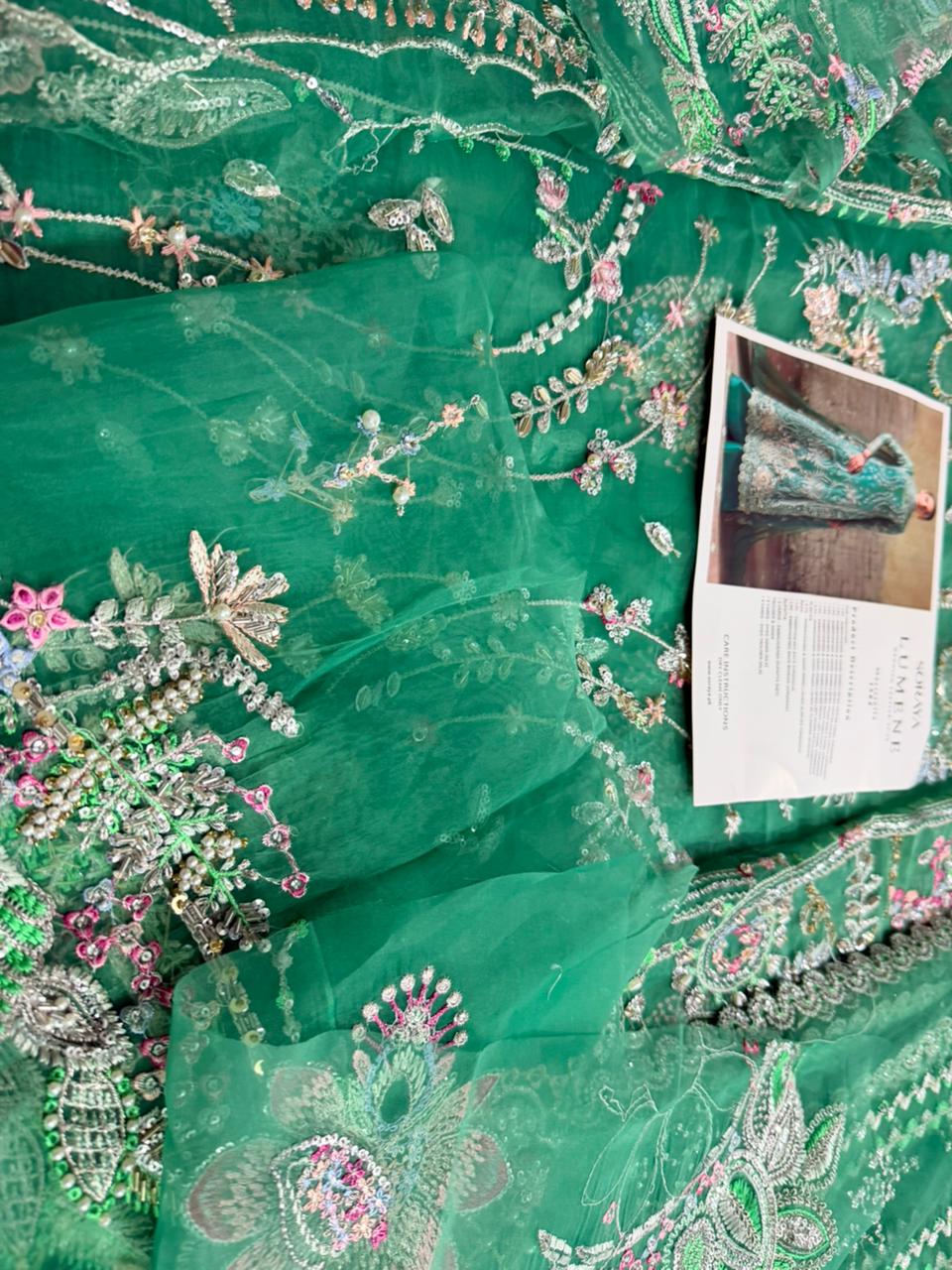 Soraya – Mazari Green Hand-Embellished Organza Ensemble (Unstitched)