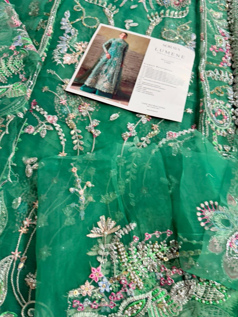 Soraya – Mazari Green Hand-Embellished Organza Ensemble (Unstitched)