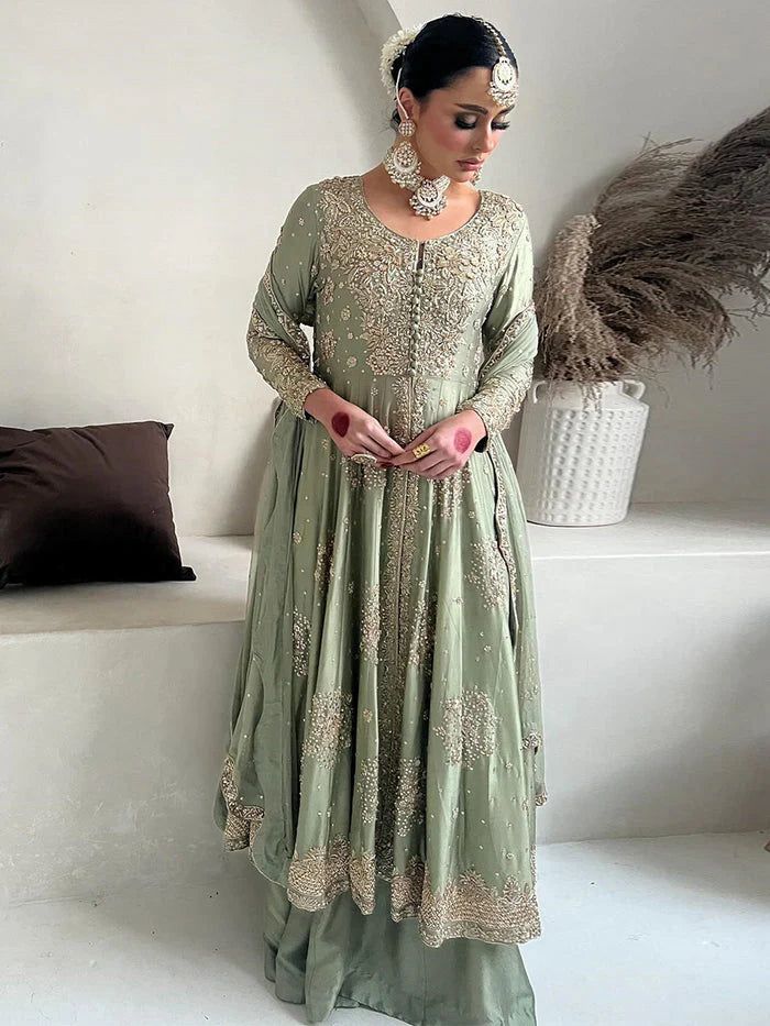 Saira Shakira – Light Green Hand-Embellished Raw Silk Ensemble