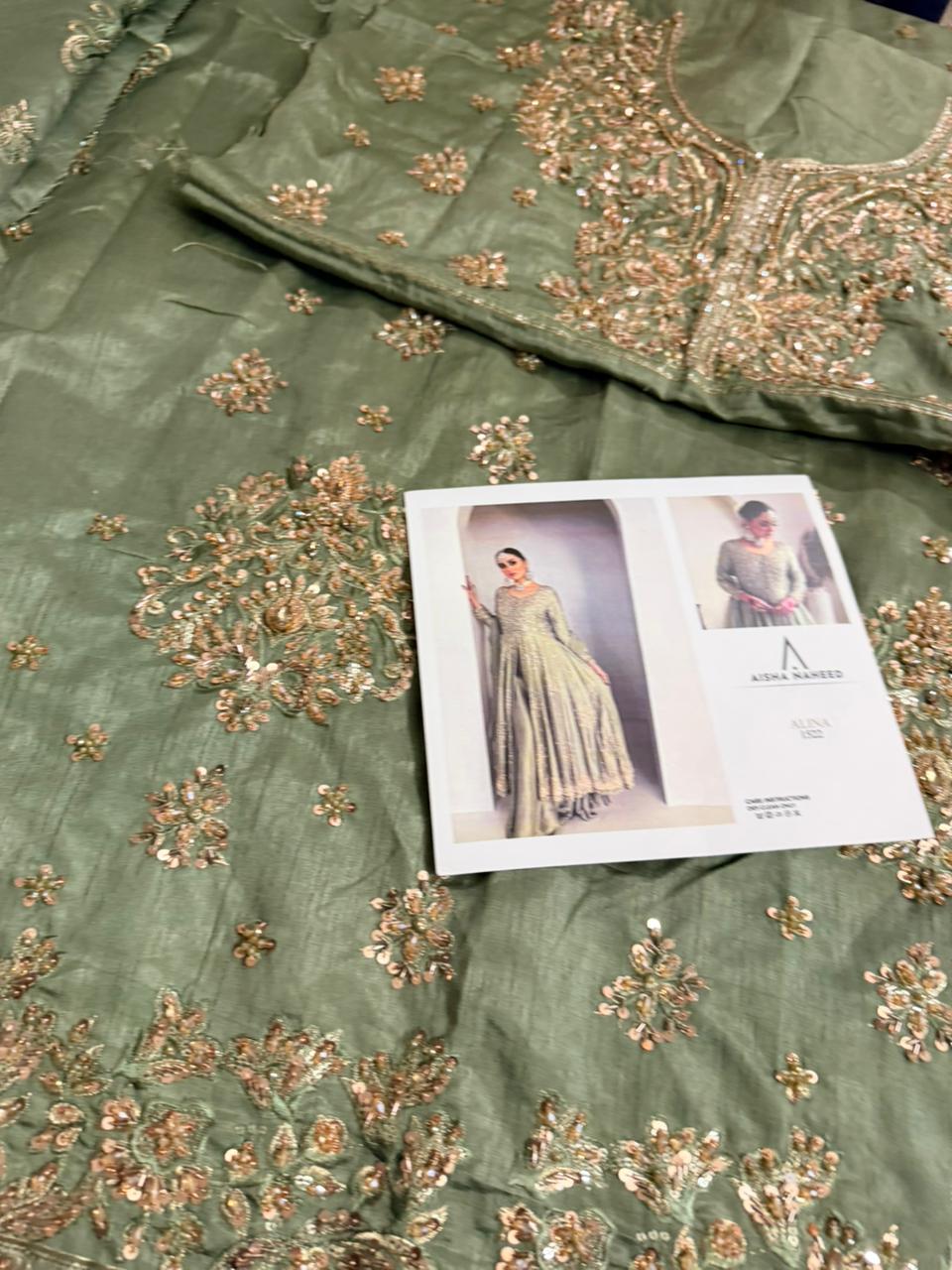 Saira Shakira – Light Green Hand-Embellished Raw Silk Ensemble