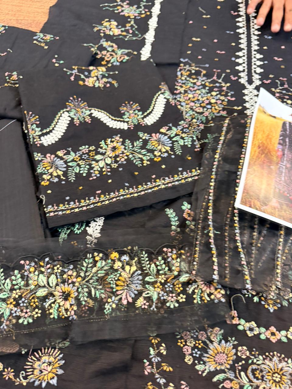 Hussain Rehar Black Winter Khaddar Embroidered 3-Piece Suit