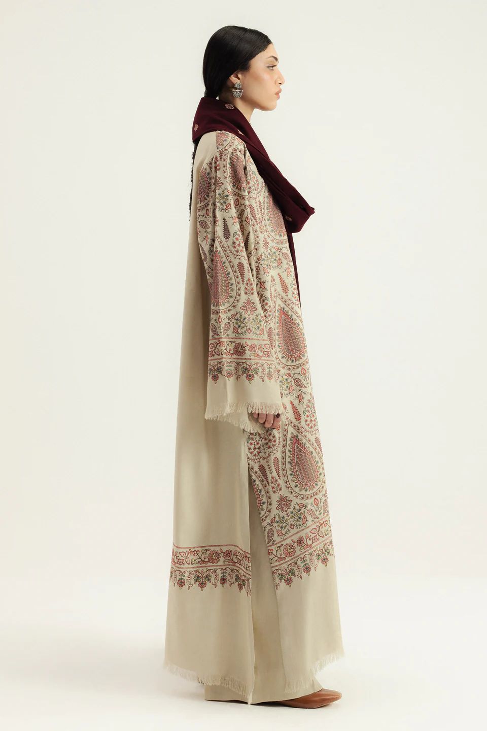 Zara Shahjahan Ivory Marina Embroidered Winter Suit with Shawl