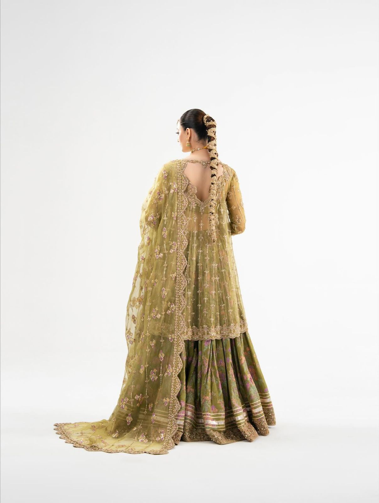 Kanwal Malik Olive Green Angrakha Ensemble | Wedding Wear