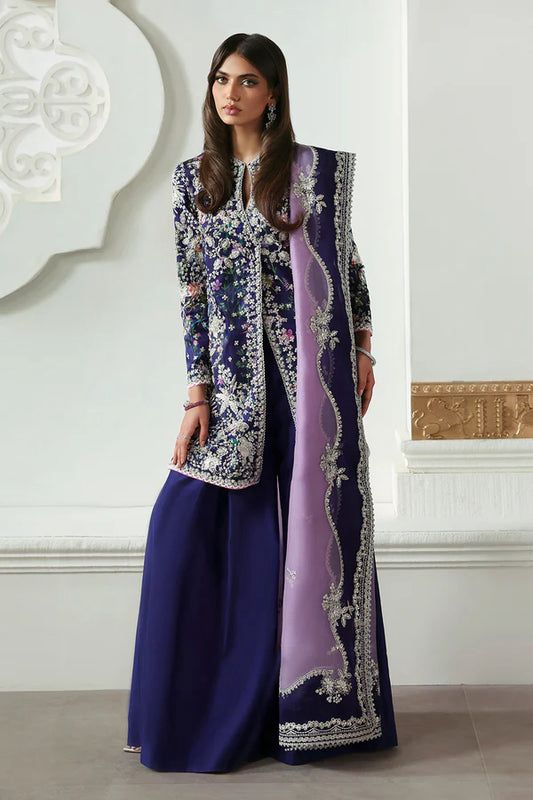 Soraya Floral Printed Purple Silk Suit | Luxury Unstitched