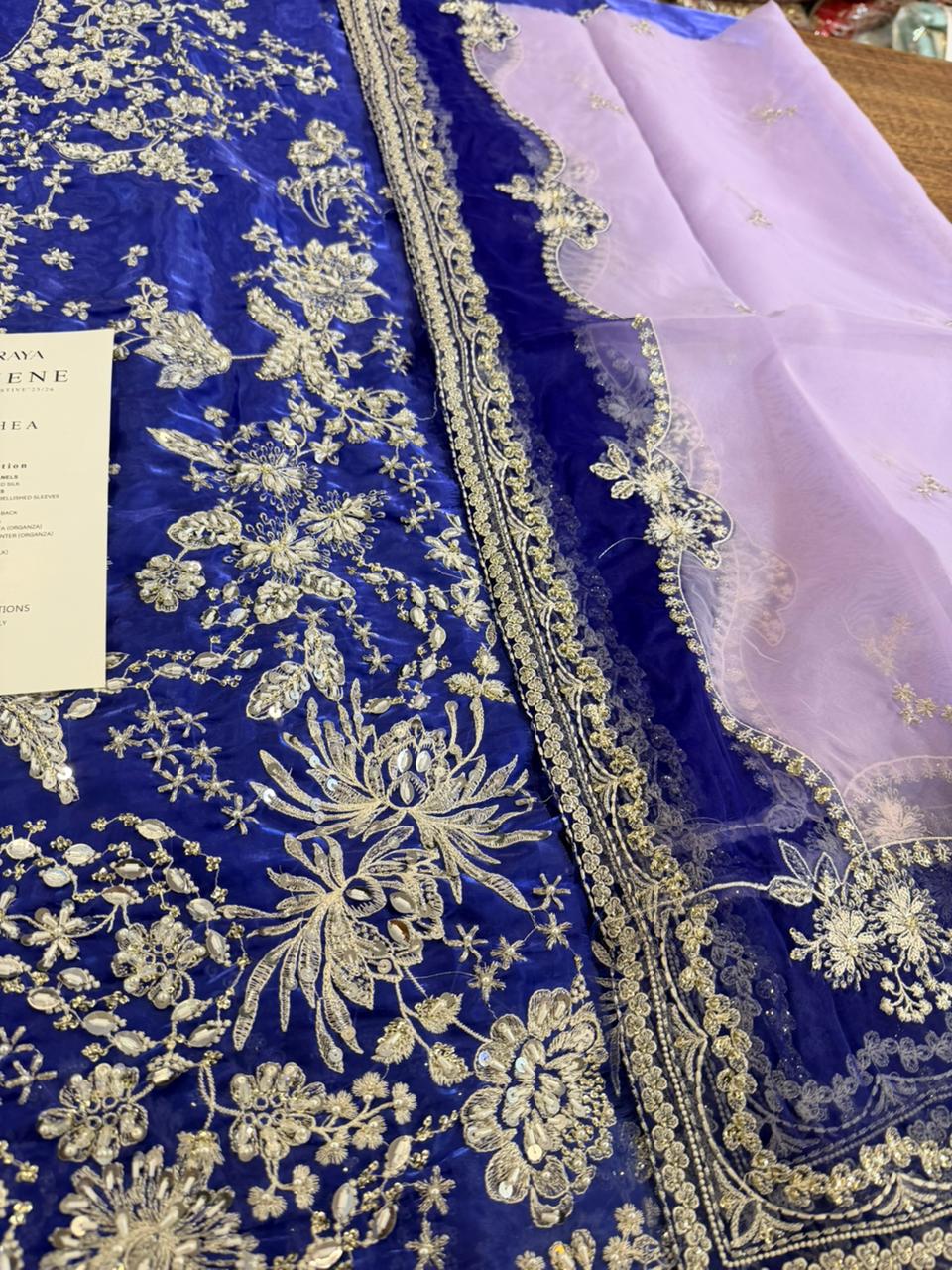 Soraya Floral Printed Purple Silk Suit | Luxury Unstitched