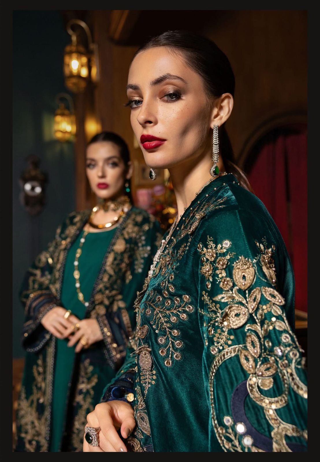 Maria B Winter Luxe Teal Green Velvet Suit | 3D Embellishments