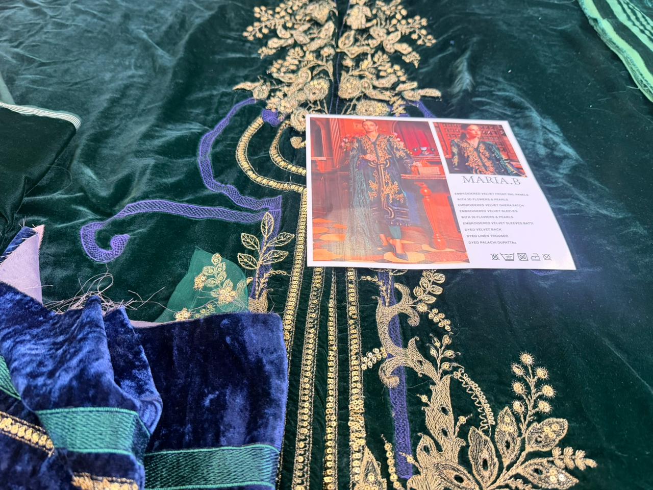 Maria B Winter Luxe Teal Green Velvet Suit | 3D Embellishments