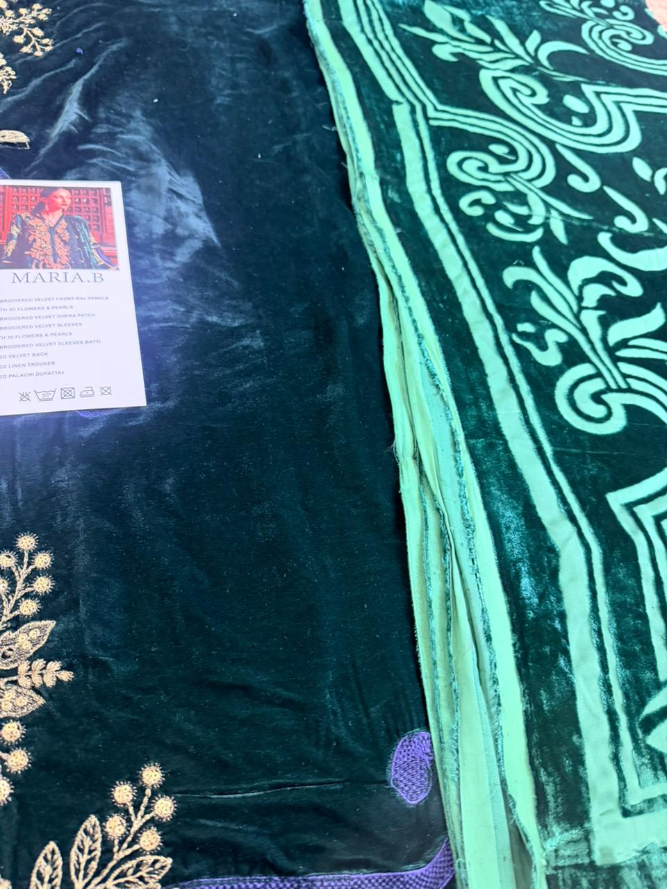 Maria B Winter Luxe Teal Green Velvet Suit | 3D Embellishments