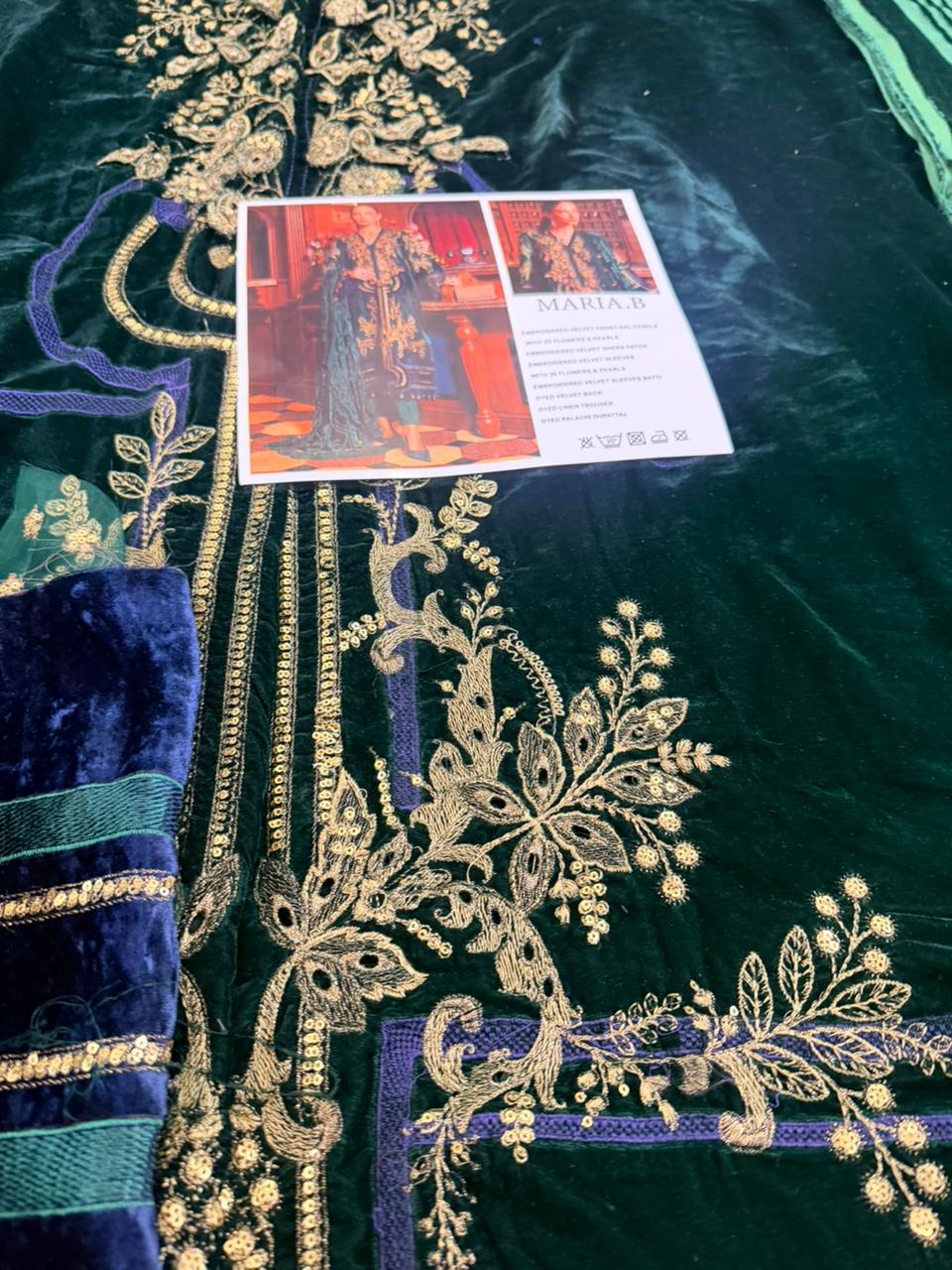 Maria B Winter Luxe Teal Green Velvet Suit | 3D Embellishments