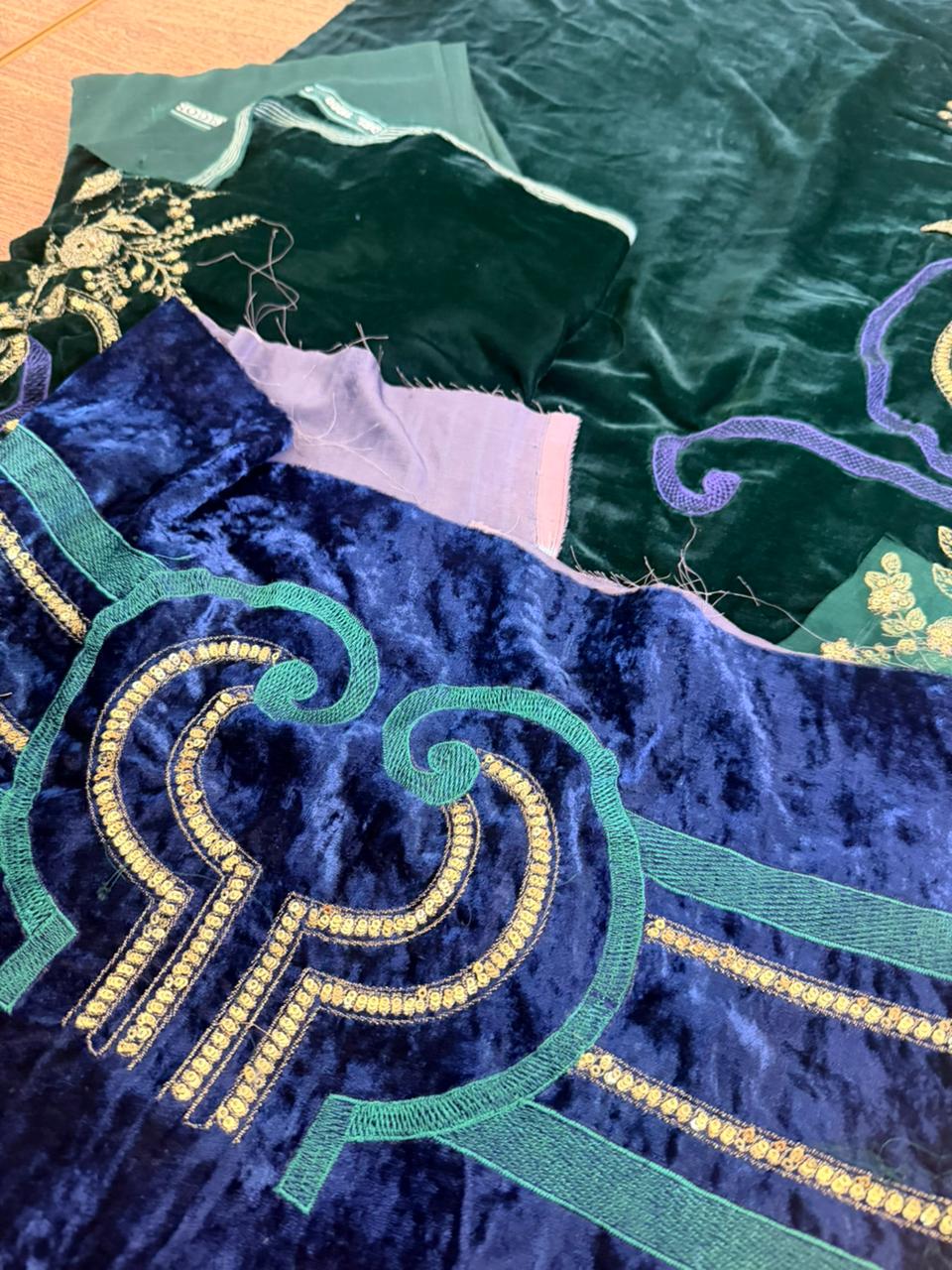 Maria B Winter Luxe Teal Green Velvet Suit | 3D Embellishments