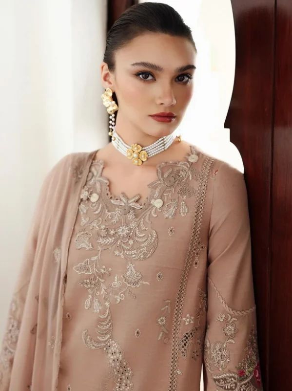 Qalamkar Qline Skin Chikenkari Linen Suit | Luxury Winter Wear