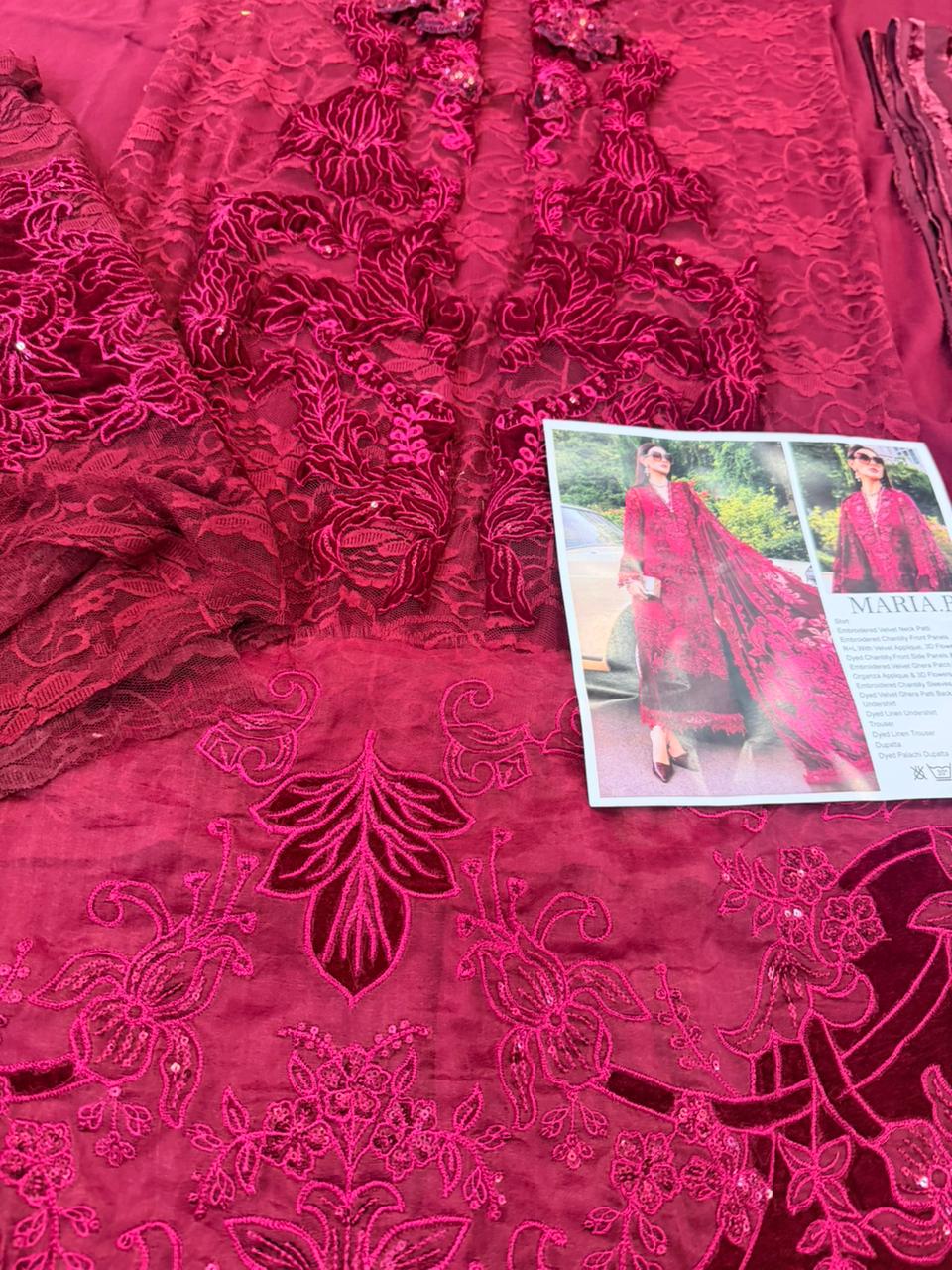 Maria B Winter Luxe Maroon Chantilly & Velvet Suit