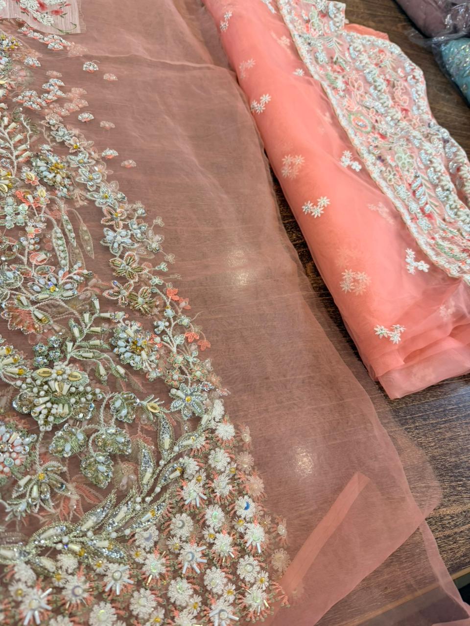 Suffuse by Sana Yasir Rose Coral Hand-Embroidered Pishwas Set