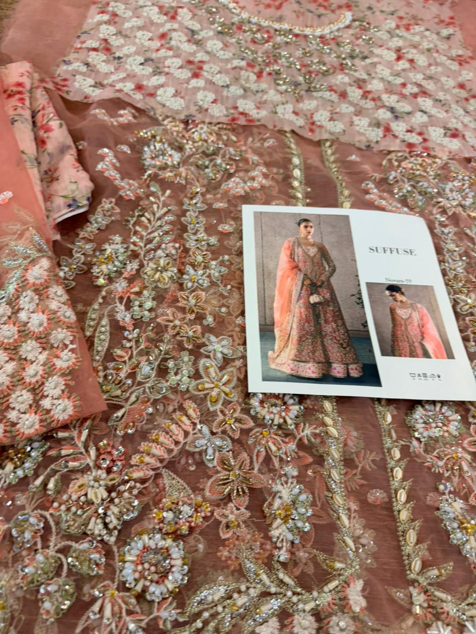 Suffuse by Sana Yasir Rose Coral Hand-Embroidered Pishwas Set