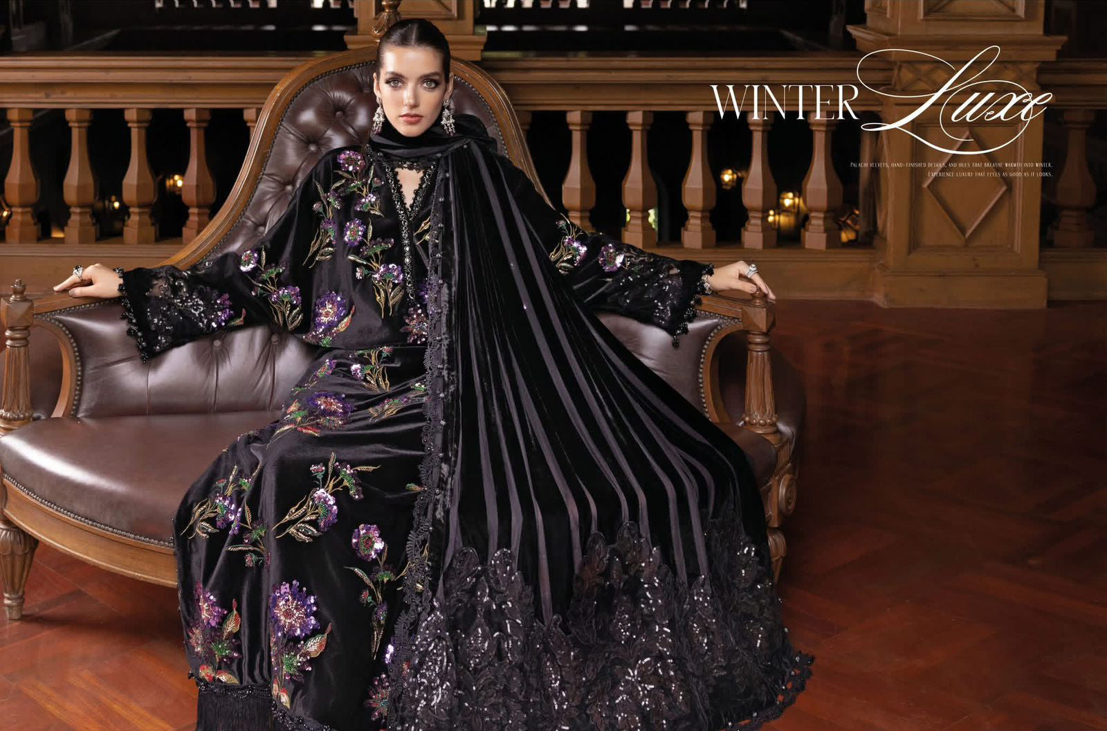 Maria B Winter Luxe Black Velvet Suit | Hand Embellished Formal