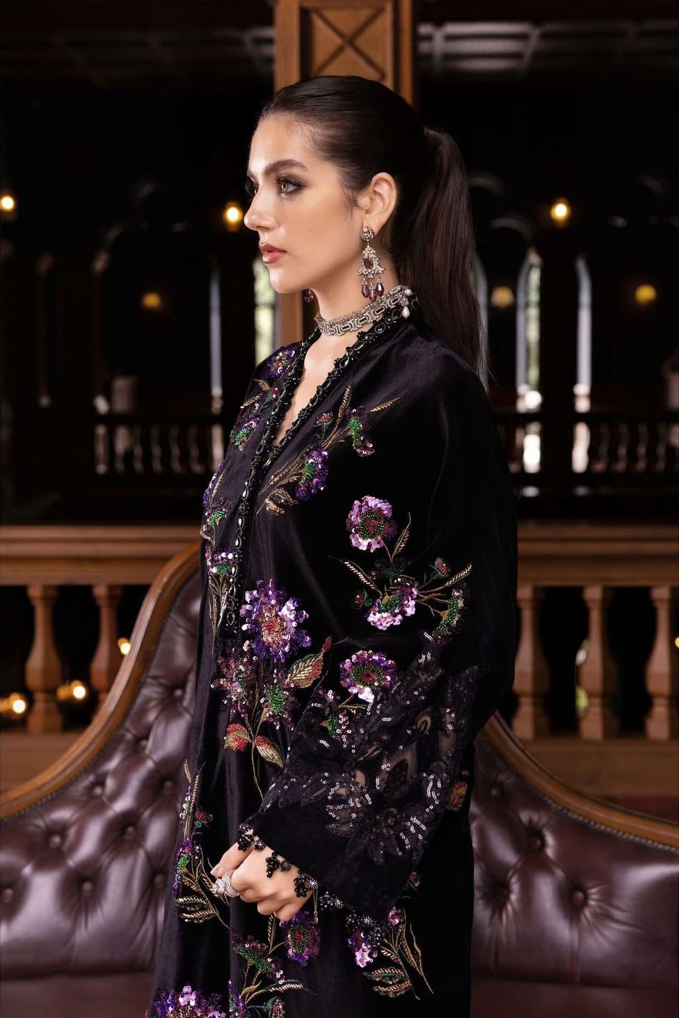 Maria B Winter Luxe Black Velvet Suit | Hand Embellished Formal