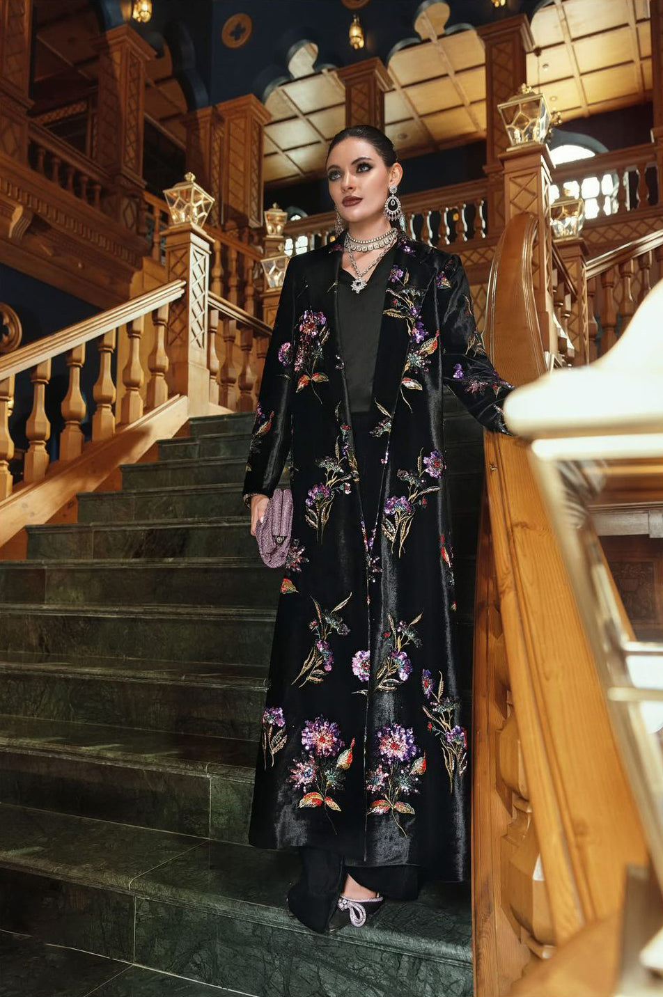 Maria B Winter Luxe Black Velvet Suit | Hand Embellished Formal