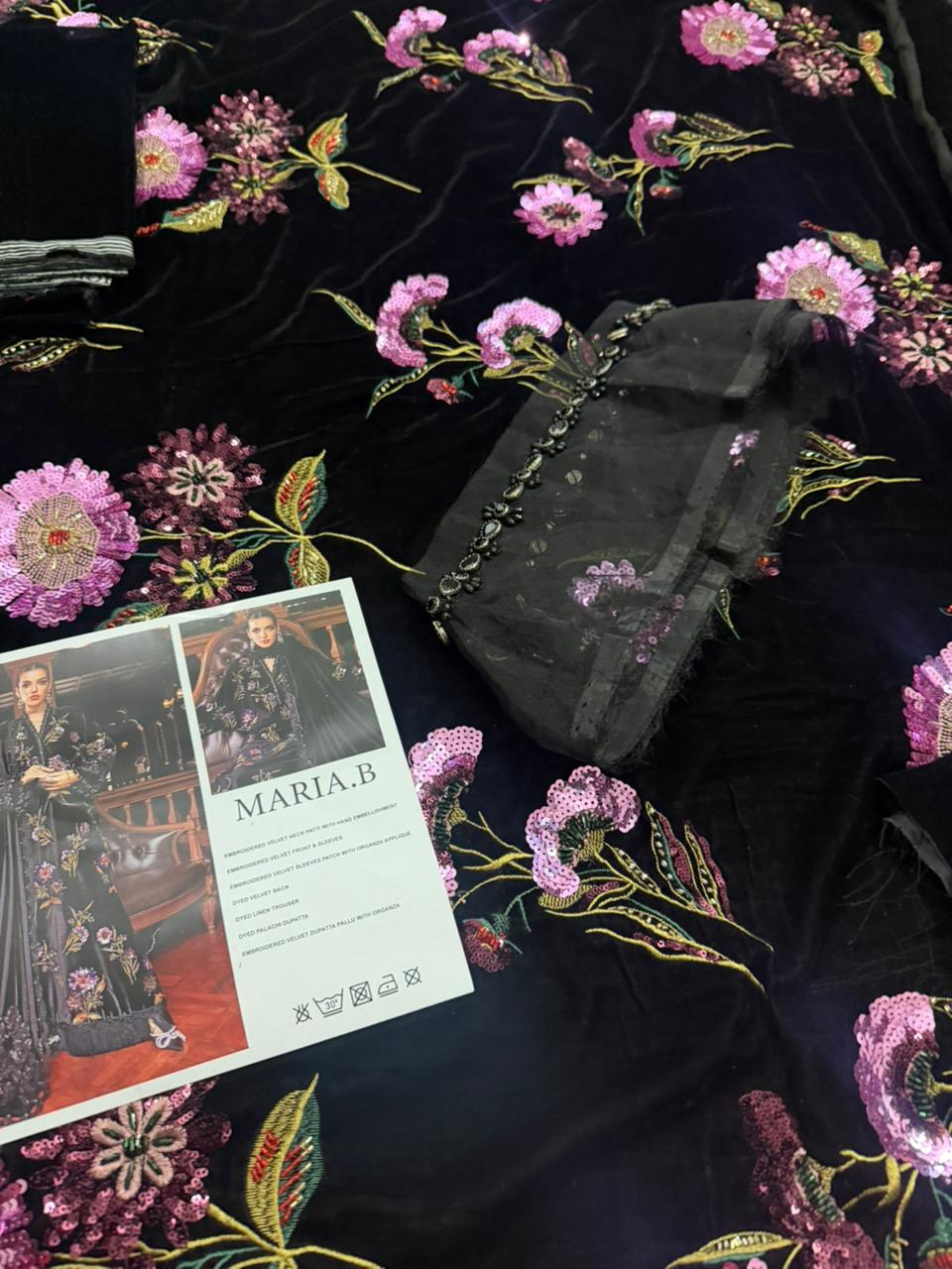 Maria B Winter Luxe Black Velvet Suit | Hand Embellished Formal