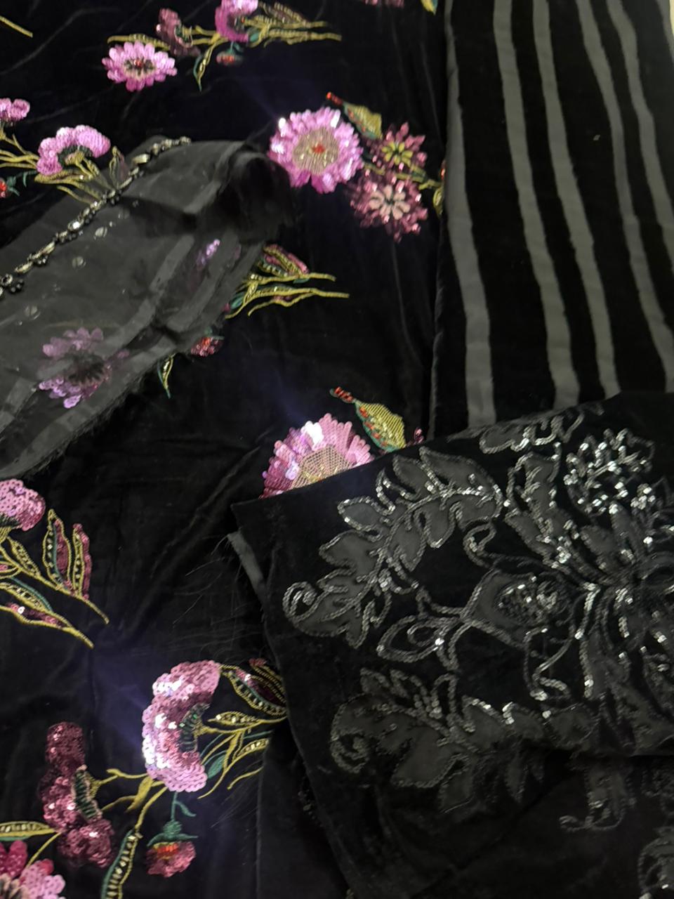 Maria B Winter Luxe Black Velvet Suit | Hand Embellished Formal