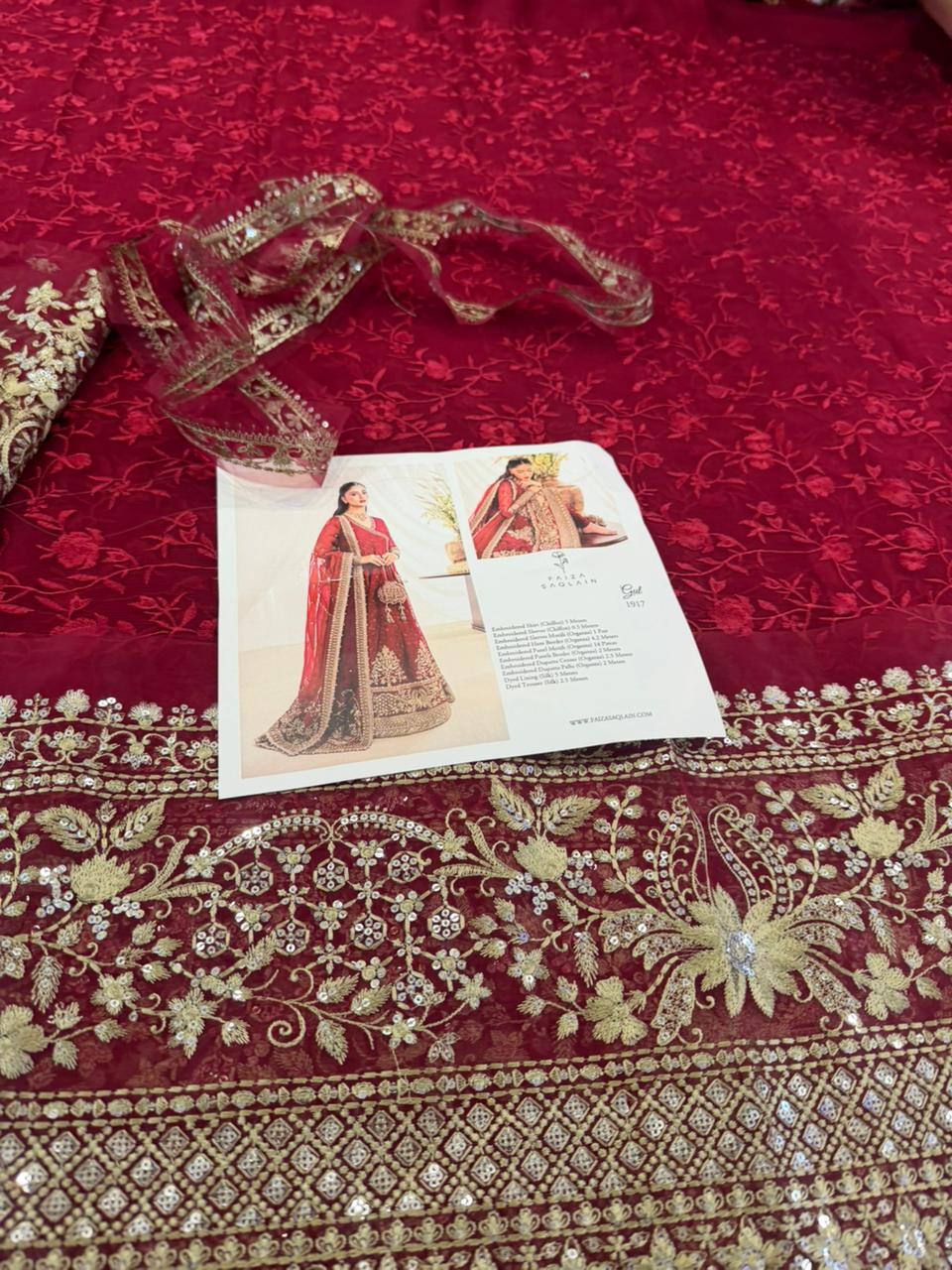 Faiza Saqlain Scarlet Chiffon Gul Suit | Embroidered Festive Formal