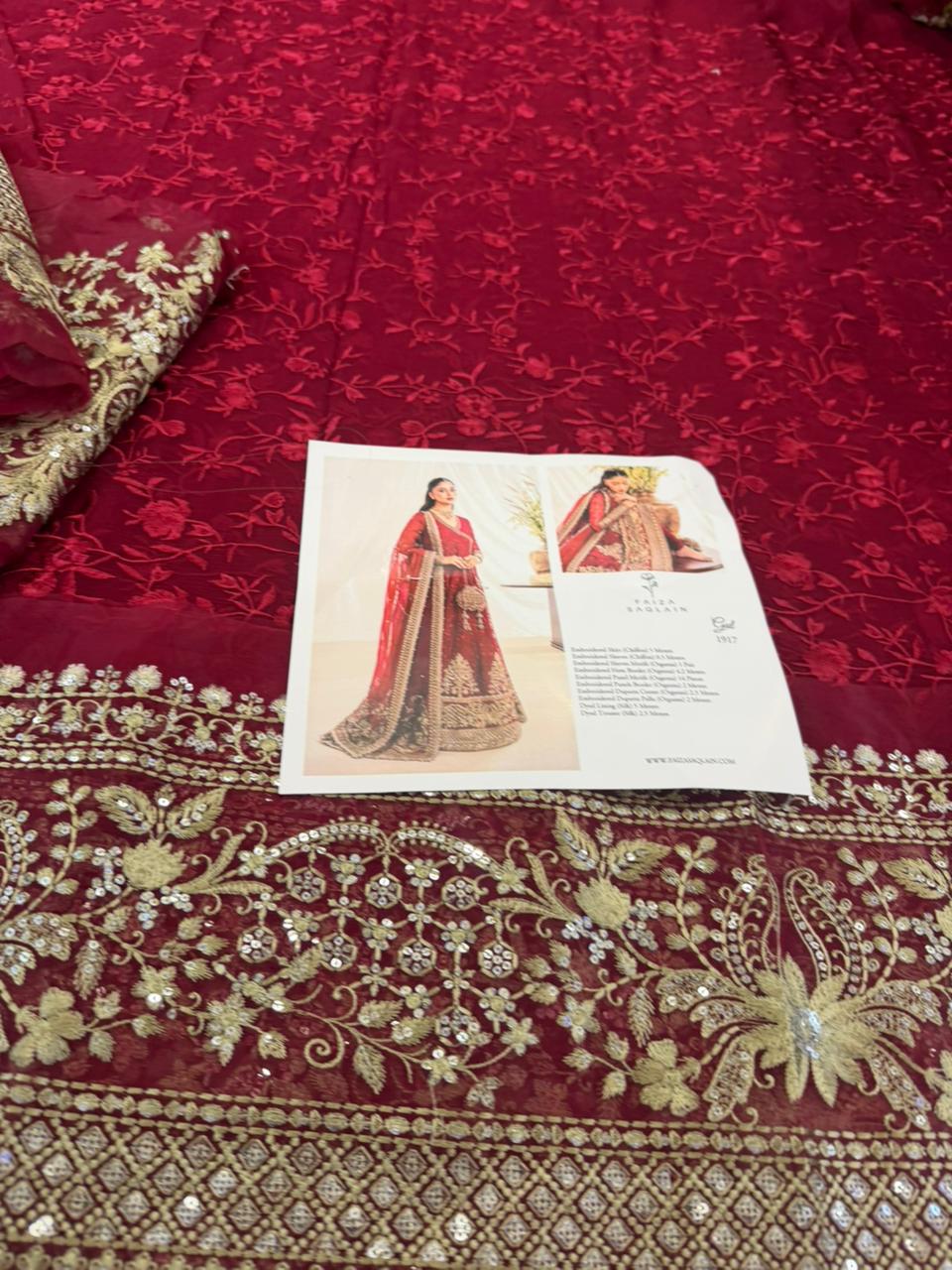 Faiza Saqlain Scarlet Chiffon Gul Suit | Embroidered Festive Formal