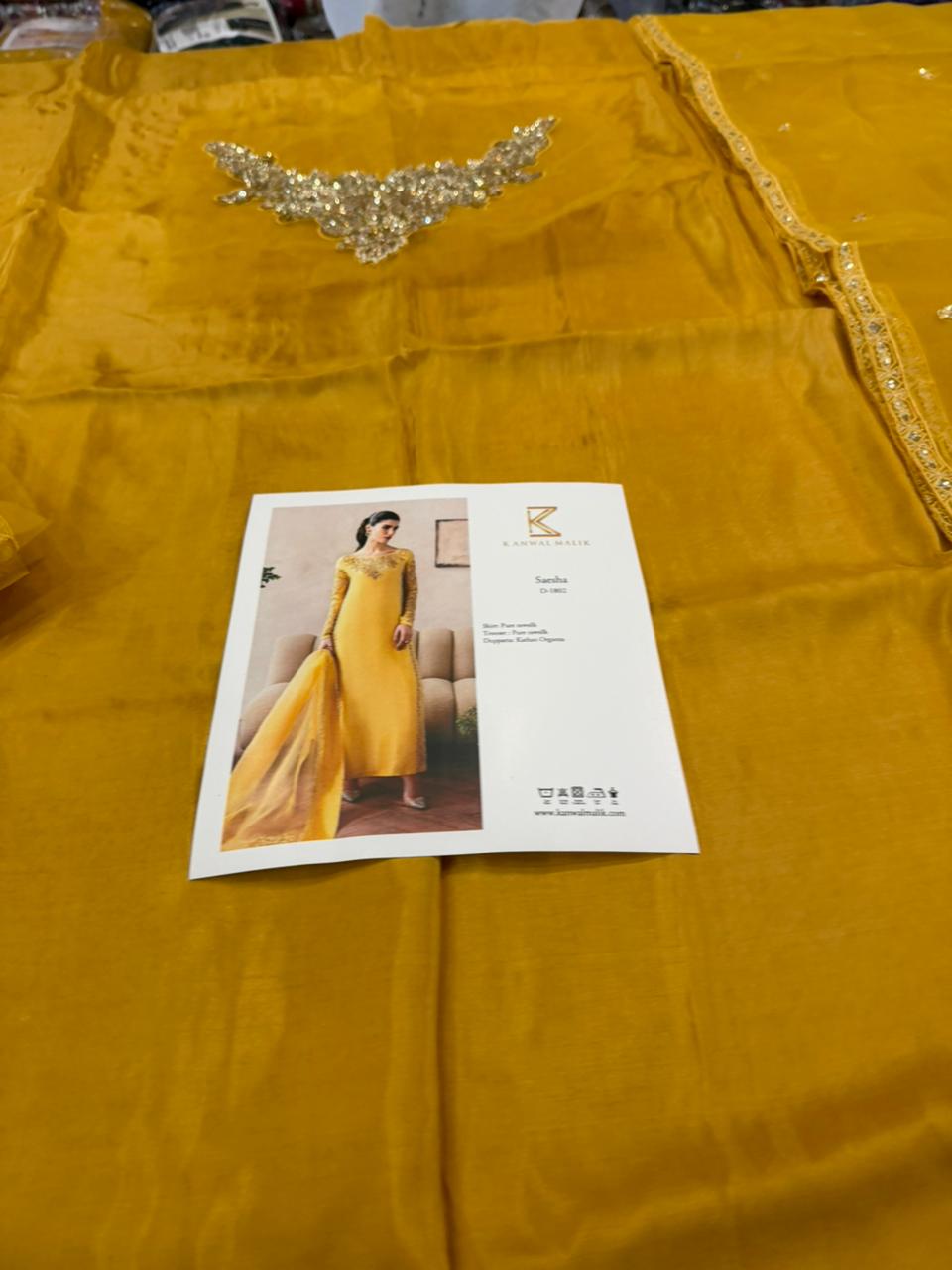 Kanwal Malik Saesha Mango Yellow Suit | Pure Raw Silk Festive Formal