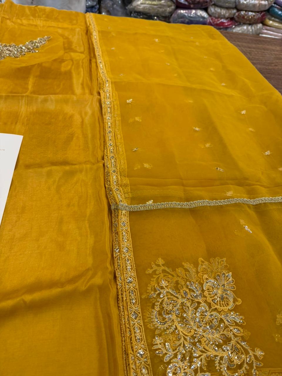 Kanwal Malik Saesha Mango Yellow Suit | Pure Raw Silk Festive Formal