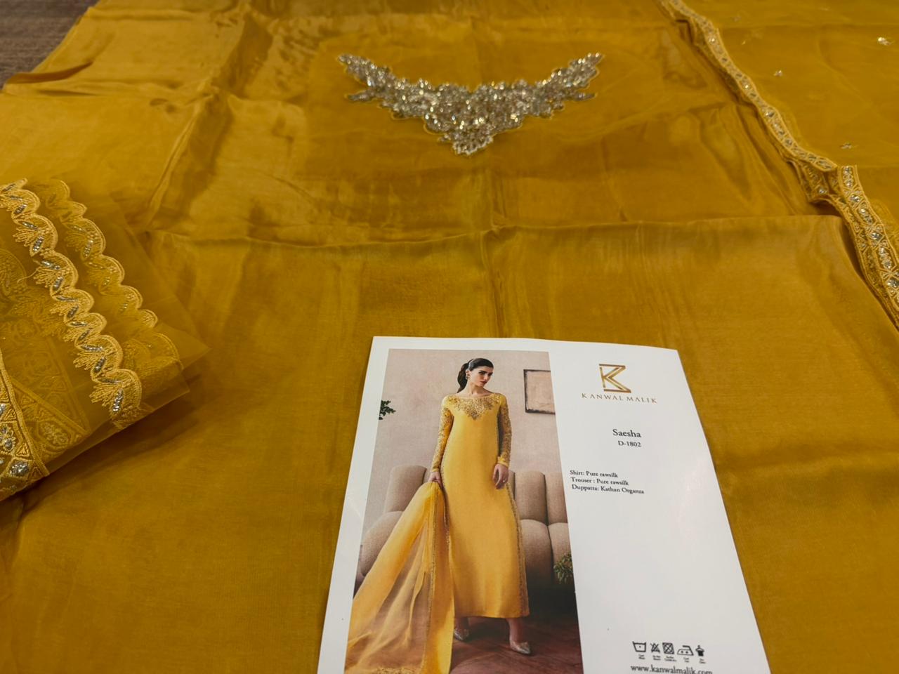 Kanwal Malik Saesha Mango Yellow Suit | Pure Raw Silk Festive Formal