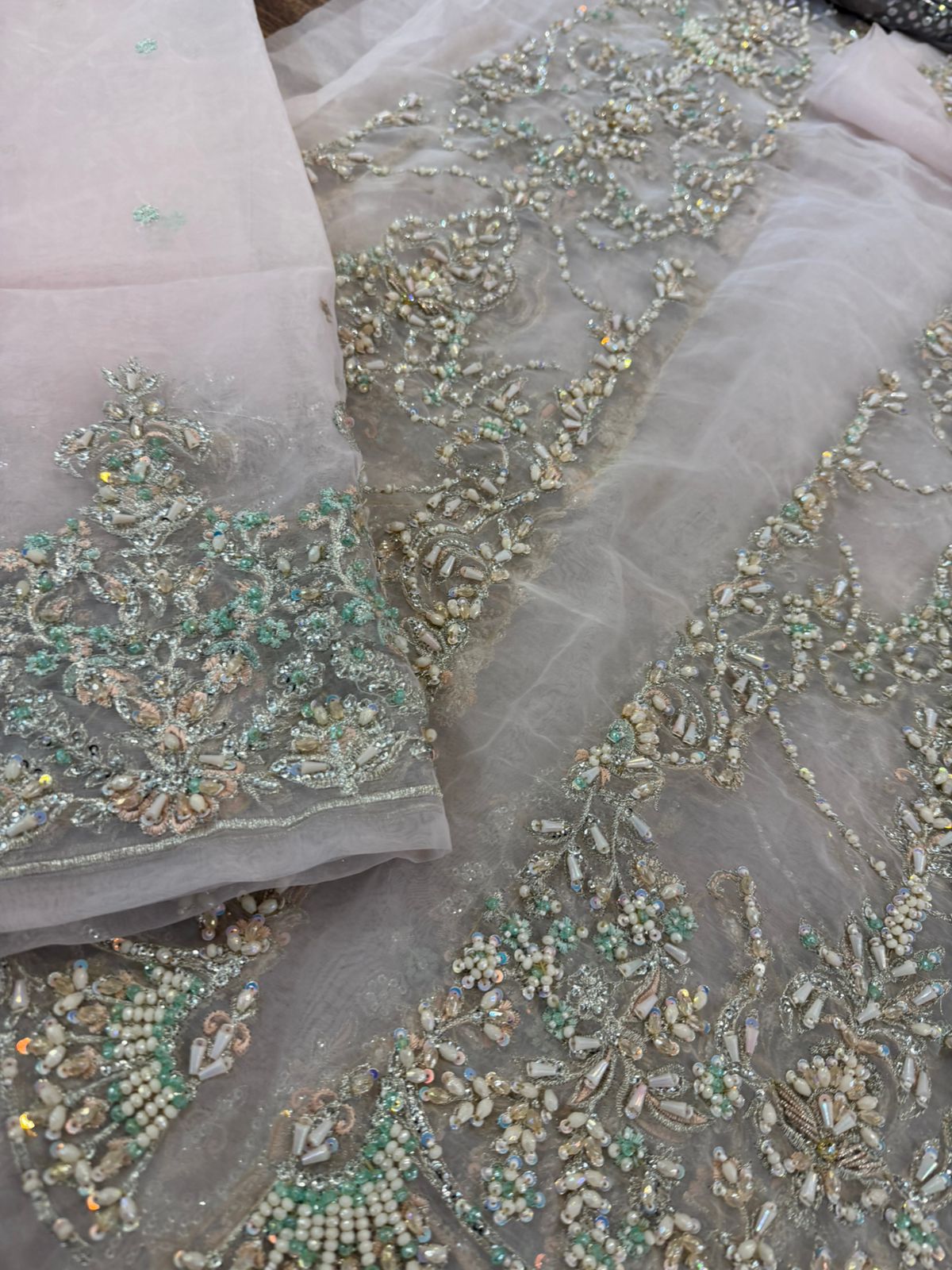 Kanwal Malik Baby Pink Gown | Hand-Embroidered Organza & Korean Silk Lehnga