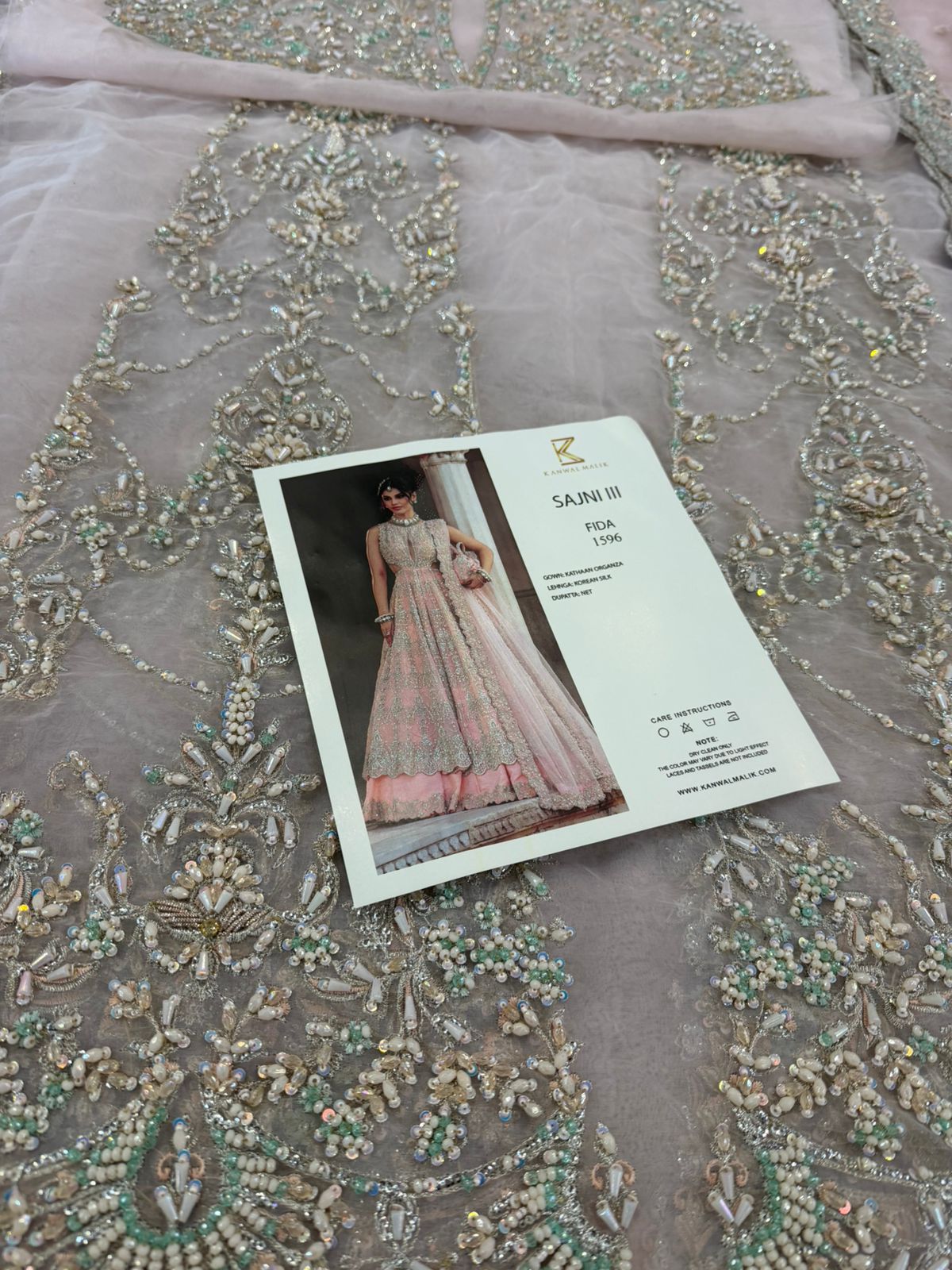 Kanwal Malik Baby Pink Gown | Hand-Embroidered Organza & Korean Silk Lehnga