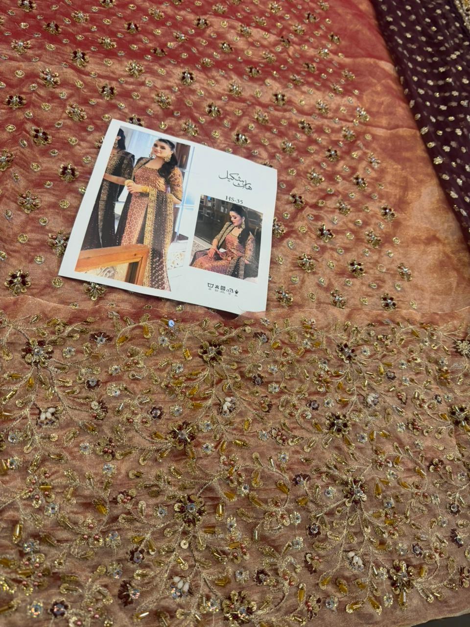 Haris Shakeel Fareeha | Embroidered Pink Peach Wedding Formal with Gold Work