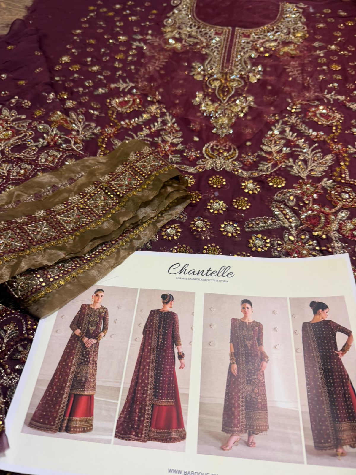 Baroque Chantelle Maroon Sharara | Embroidered Chiffon & Silk Wedding Formal
