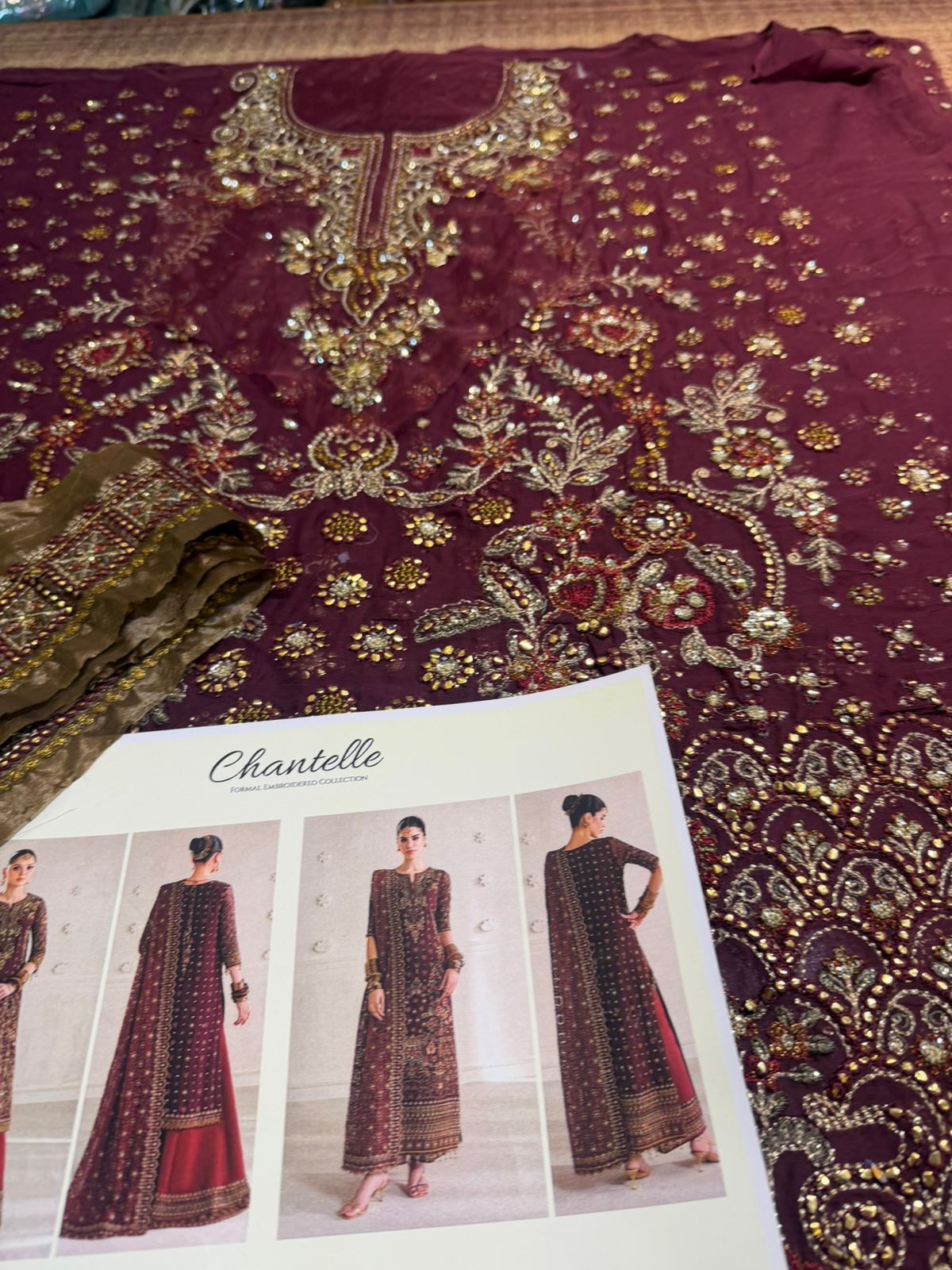 Baroque Chantelle Maroon Sharara | Embroidered Chiffon & Silk Wedding Formal