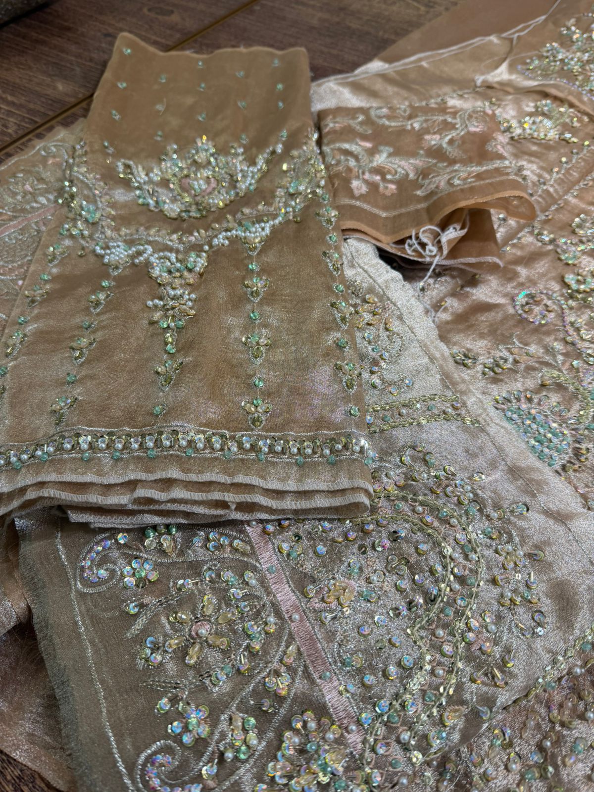 Mohsin Naveed Ranjha Gold Organza Jacket | 3D Floral Embroidered Sharara