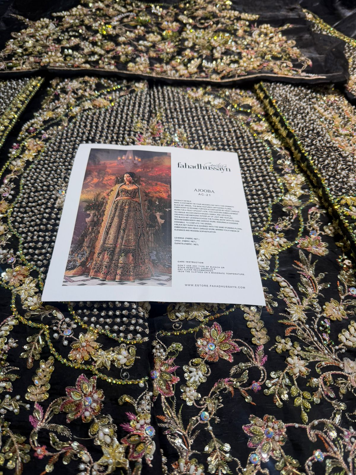 Fahad Hussain Black Bridal Lehenga | Hand-Embellished Zardosi Net Choli