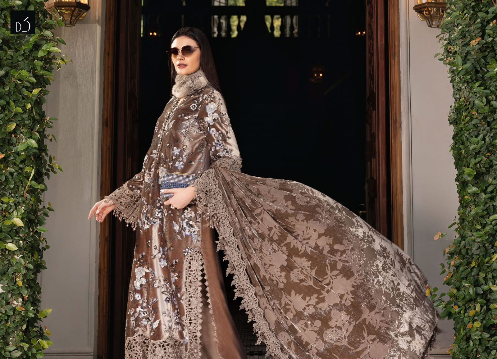 Maria B. Luxury Collection – Coffee Embroidered Velvet