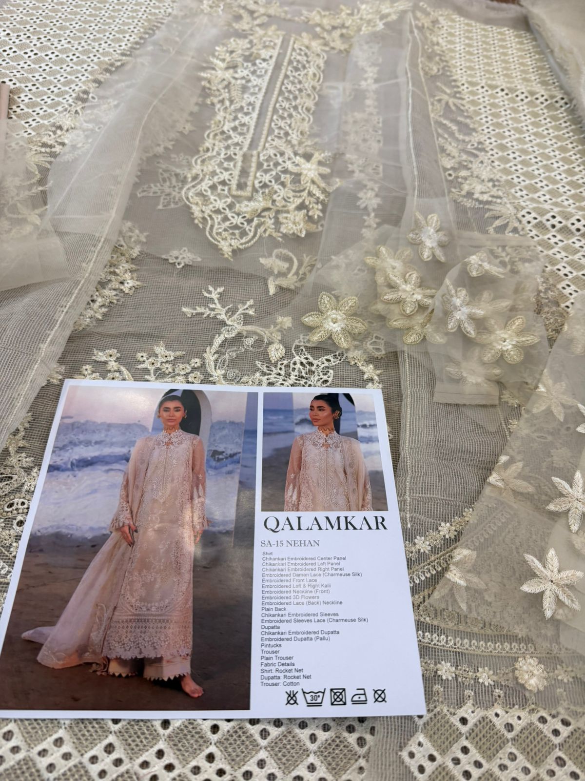 Qalamkar Lawn 2026 | Chikankari Embroidered Rocket Net