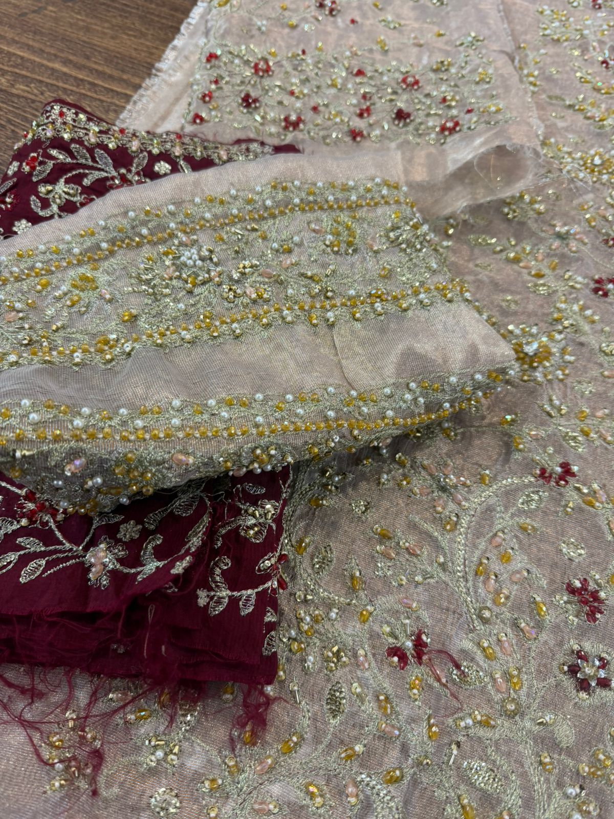 Haris Shakeel | Golden Chiffon Hand-Embellished Bridal