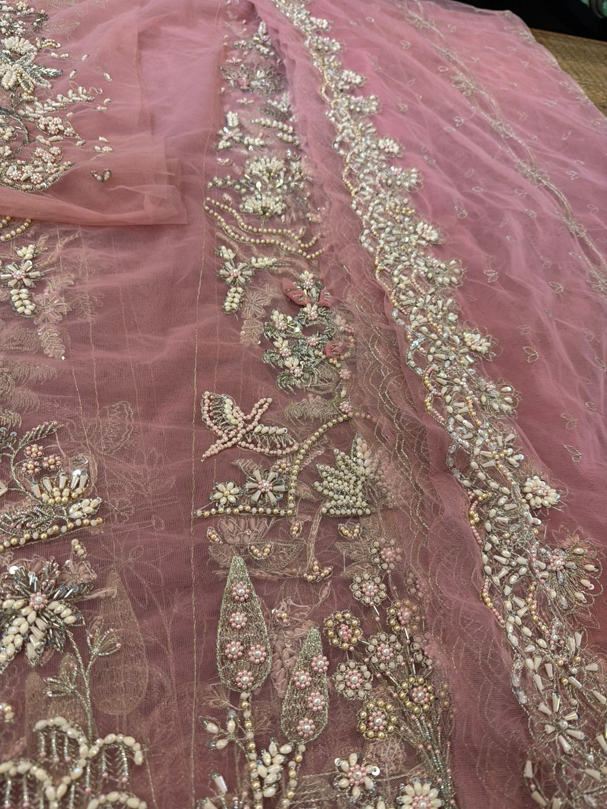 Maria B | Powder Peach 16-Panelled 3D Gotta Lehenga