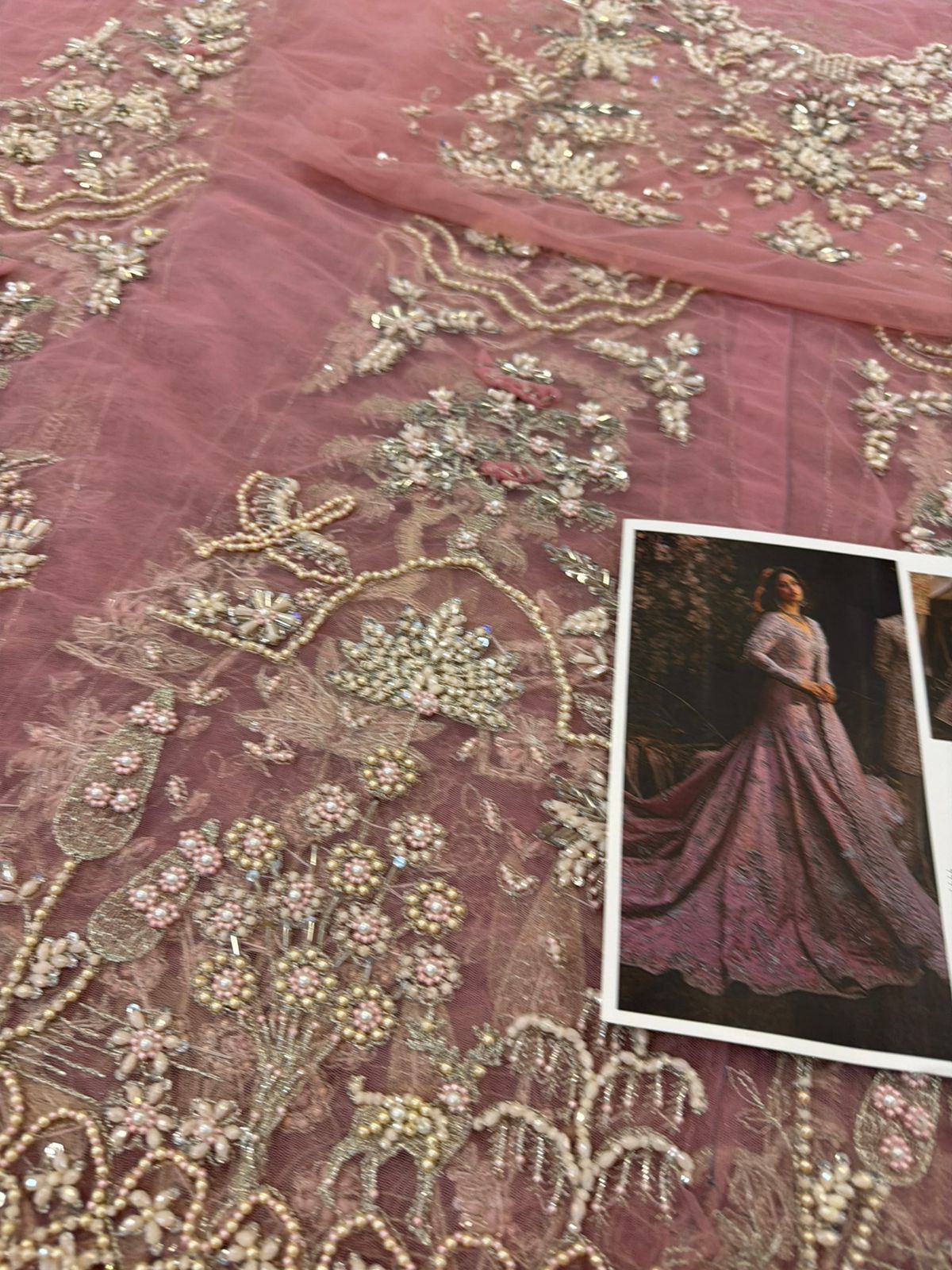 Maria B | Powder Peach 16-Panelled 3D Gotta Lehenga