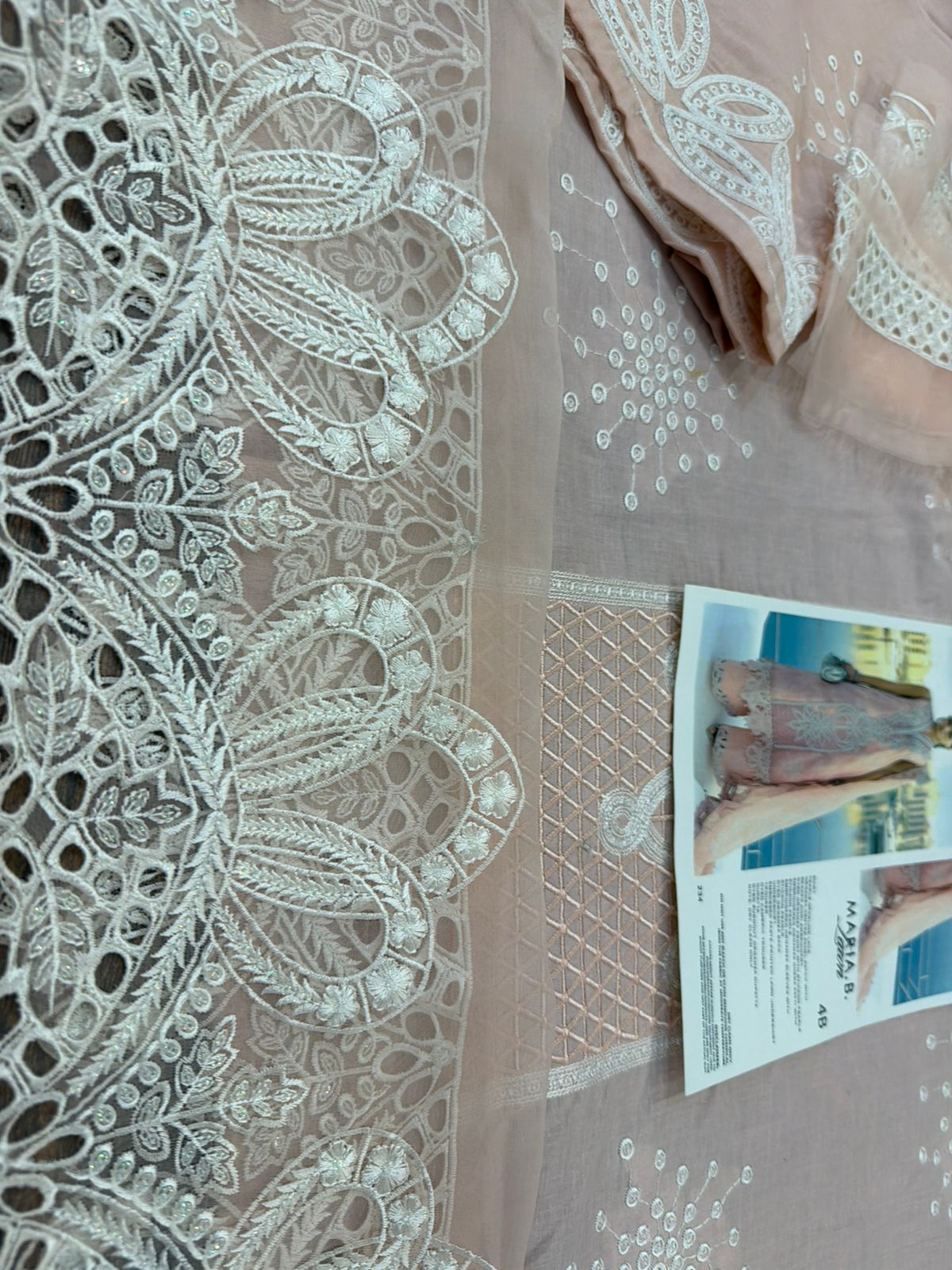 Maria B | Pink & Off-White Pearl-Embellished Organza Lawn