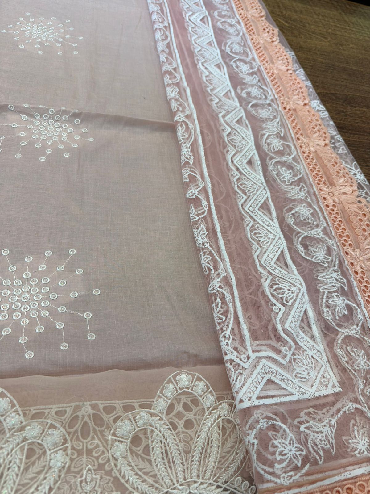 Maria B | Pink & Off-White Pearl-Embellished Organza Lawn