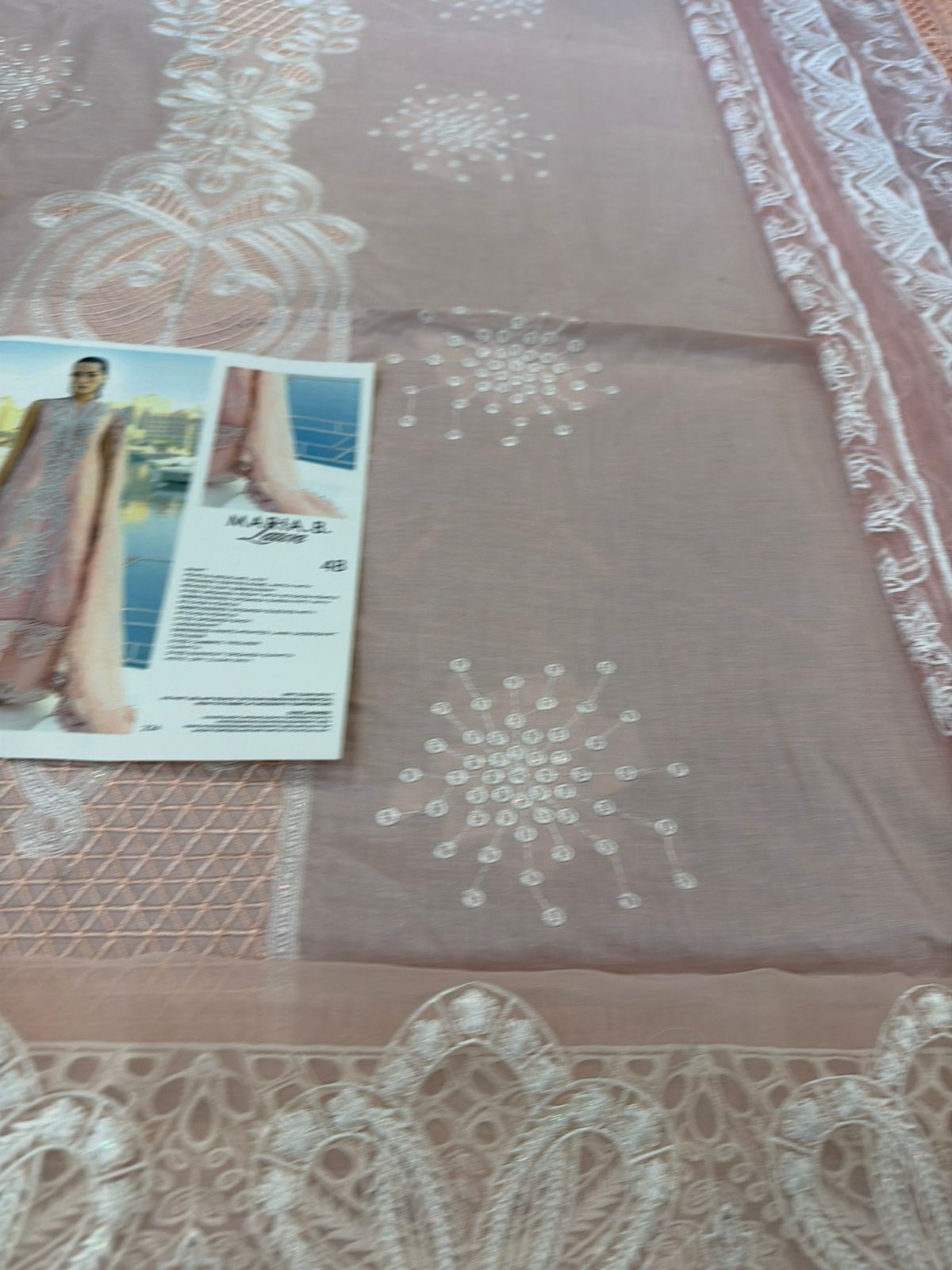 Maria B | Pink & Off-White Pearl-Embellished Organza Lawn