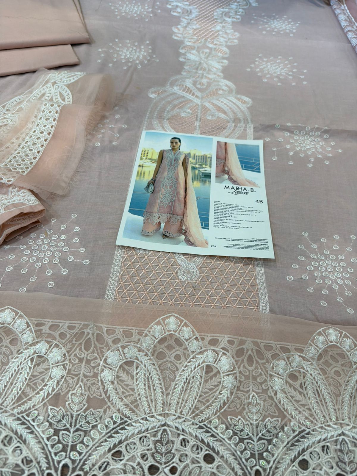 Maria B | Pink & Off-White Pearl-Embellished Organza Lawn