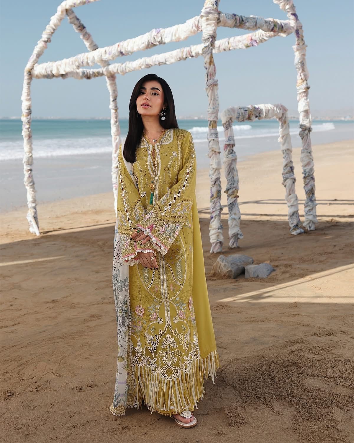 Qalamkar | Chikankari Luxury Lawn & Silk 3D Floral Suite