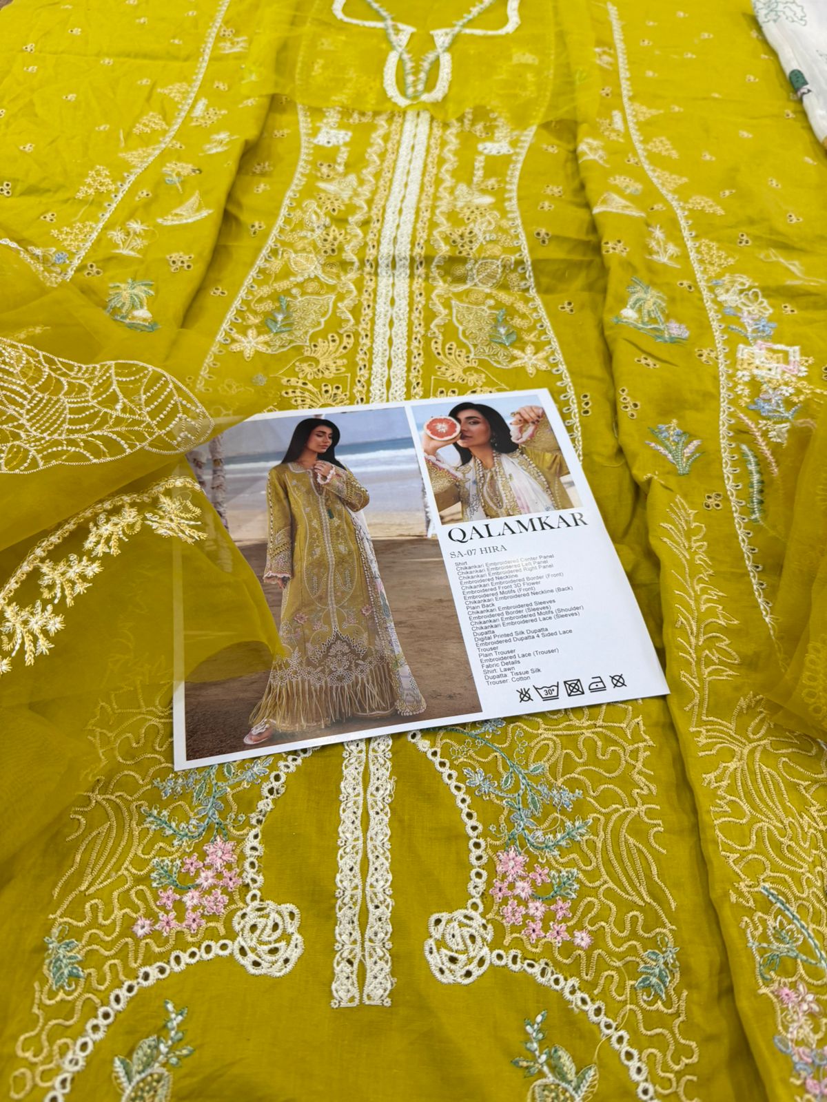 Qalamkar | Chikankari Luxury Lawn & Silk 3D Floral Suite