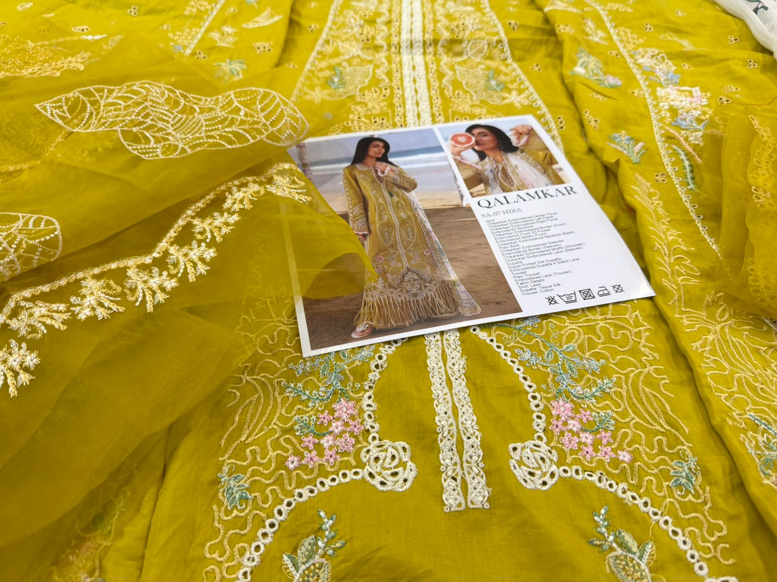 Qalamkar | Chikankari Luxury Lawn & Silk 3D Floral Suite