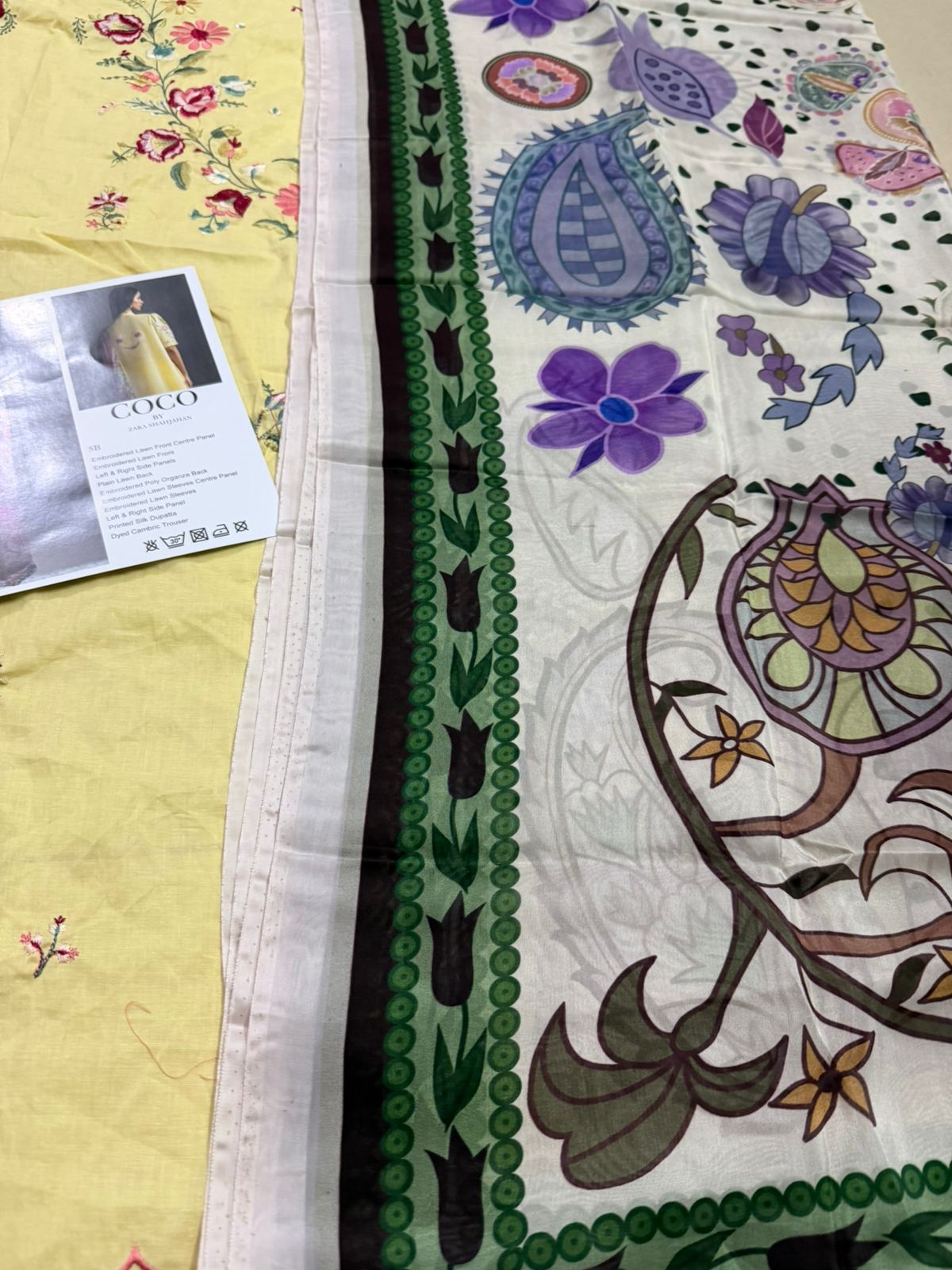 Zara Shahjahan | COCO Yellow Embroidered Lawn & Silk Dupatta