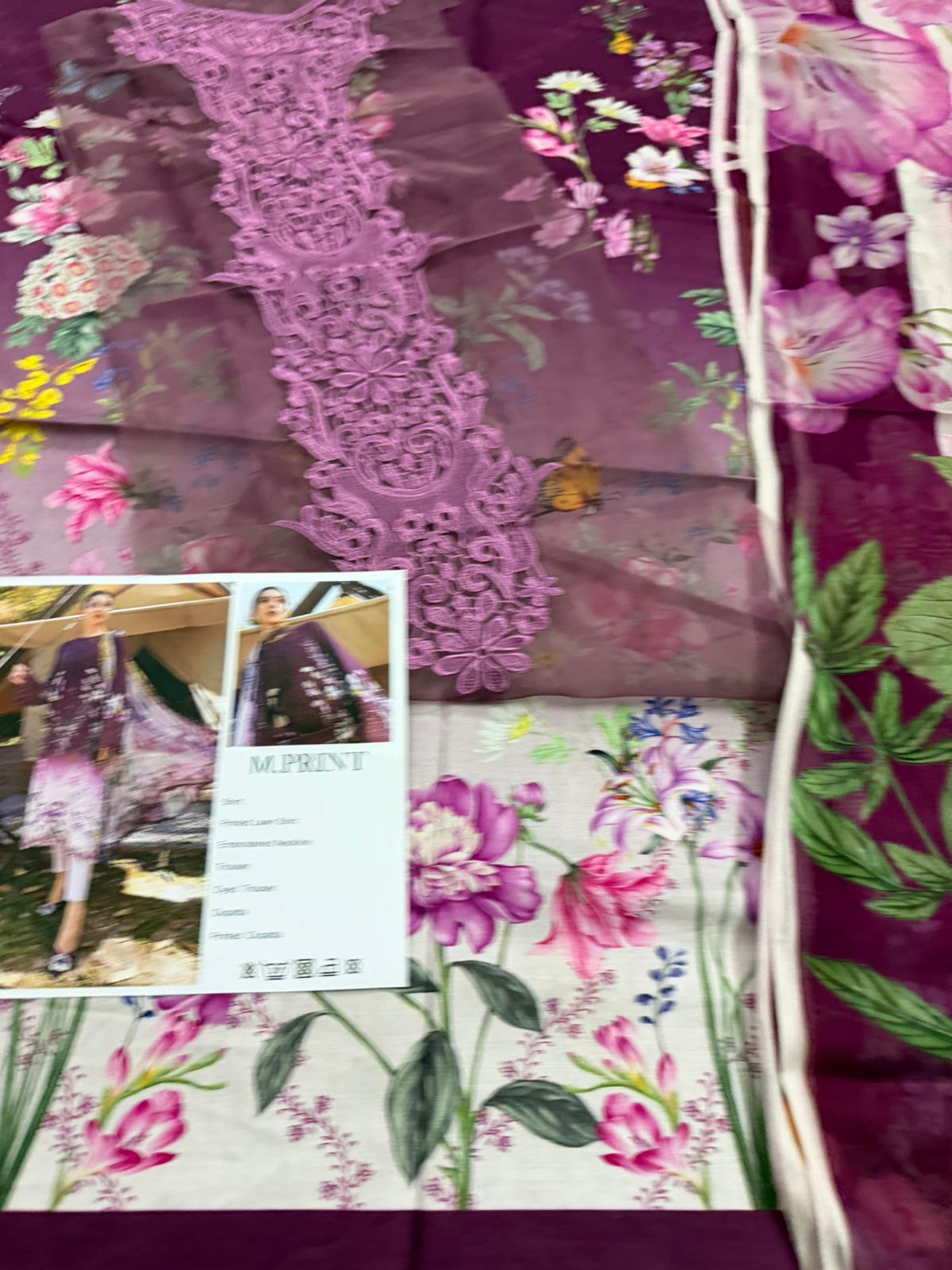 Maria B Safari Scape M-Prints | Plum Embroidered Lawn & Chiffon Dupatta