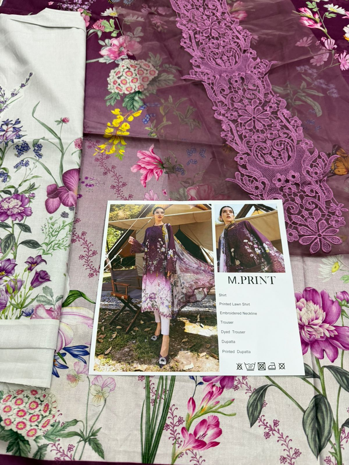 Maria B Safari Scape M-Prints | Plum Embroidered Lawn & Chiffon Dupatta